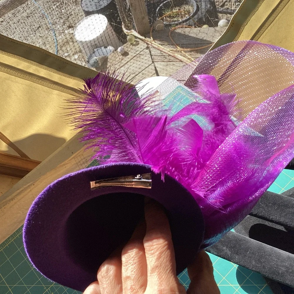 Tiny Victorian Purple Feather Hat Clip On Accessories Costume Steampunk Cosplay